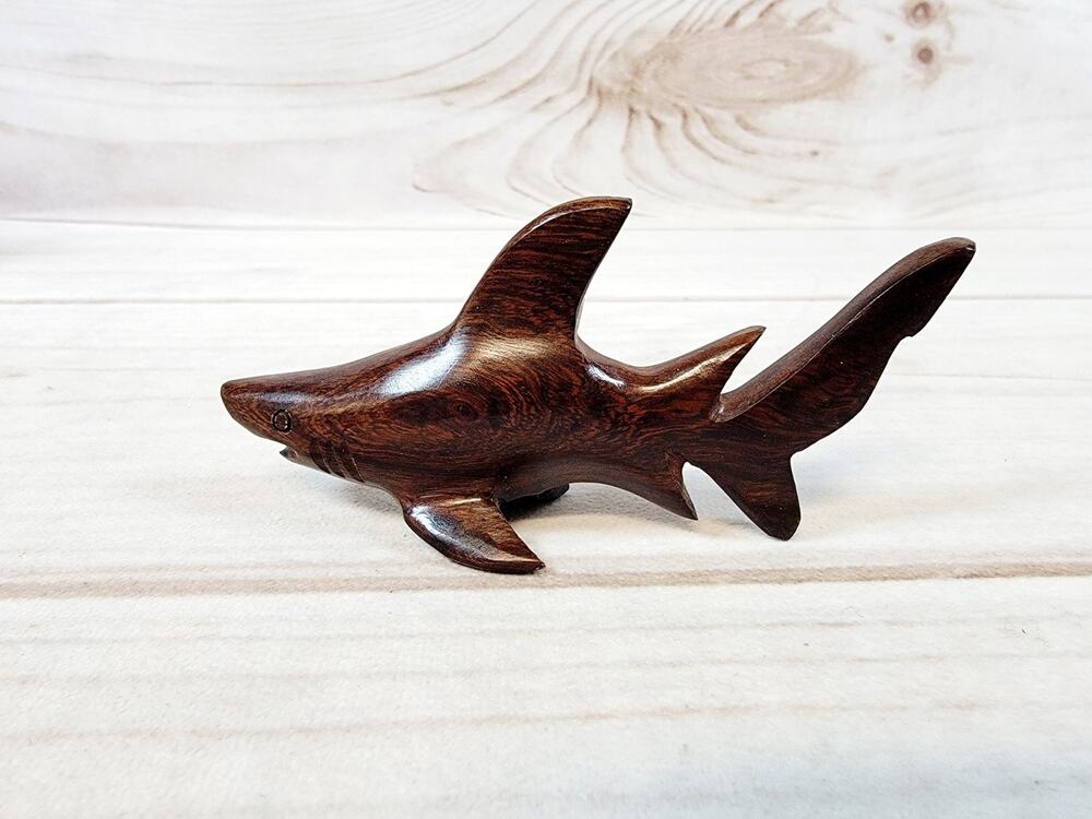 Vintage Hand Carved Mahogany Wood Shark 4.25"